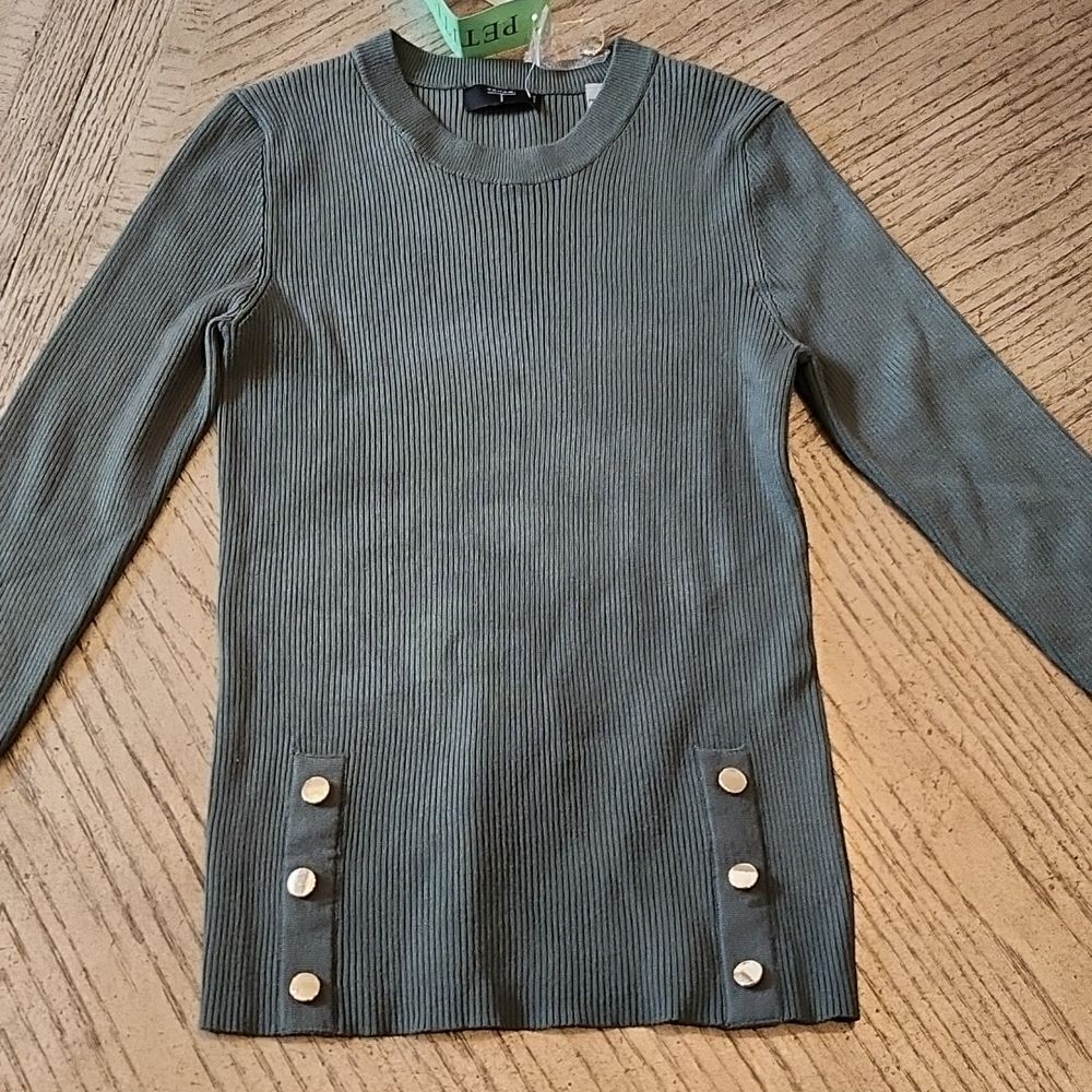 Tahari dark green long sleeve blouse petiteM NWT